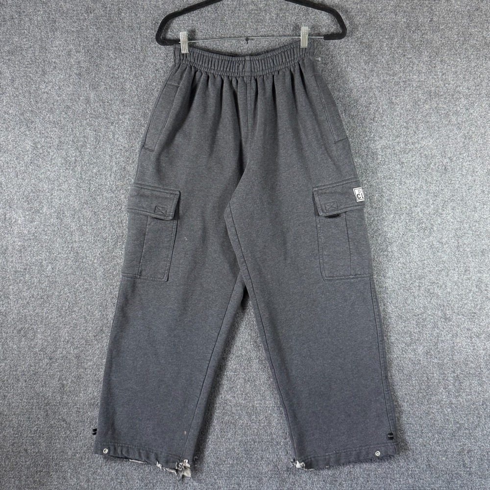Pro Club Cargo Sweatpants Baggy Skater Grunge Dark Gray Distressed Medium